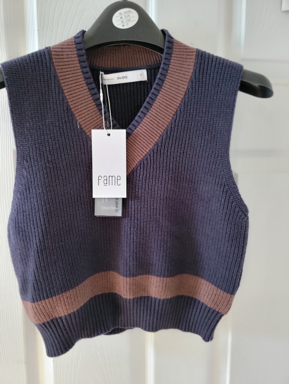 Navy and Brown V-Neck Knit Sweater Vest